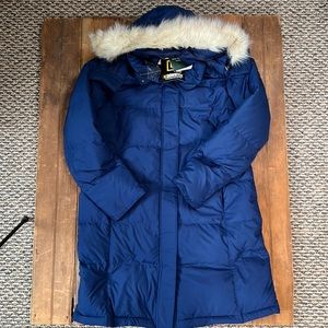 NWT LL Bean ultra warm puffer 3/4 coat womens navy blue down